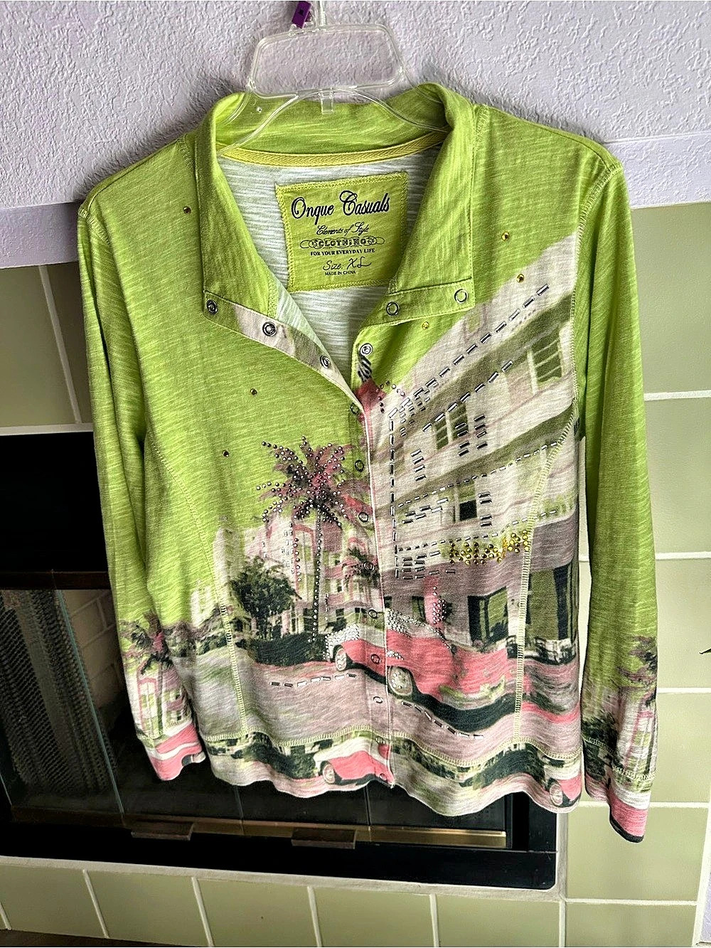 Onque Casuals Elements of Style Long Sleeve Graphic Top Green XL